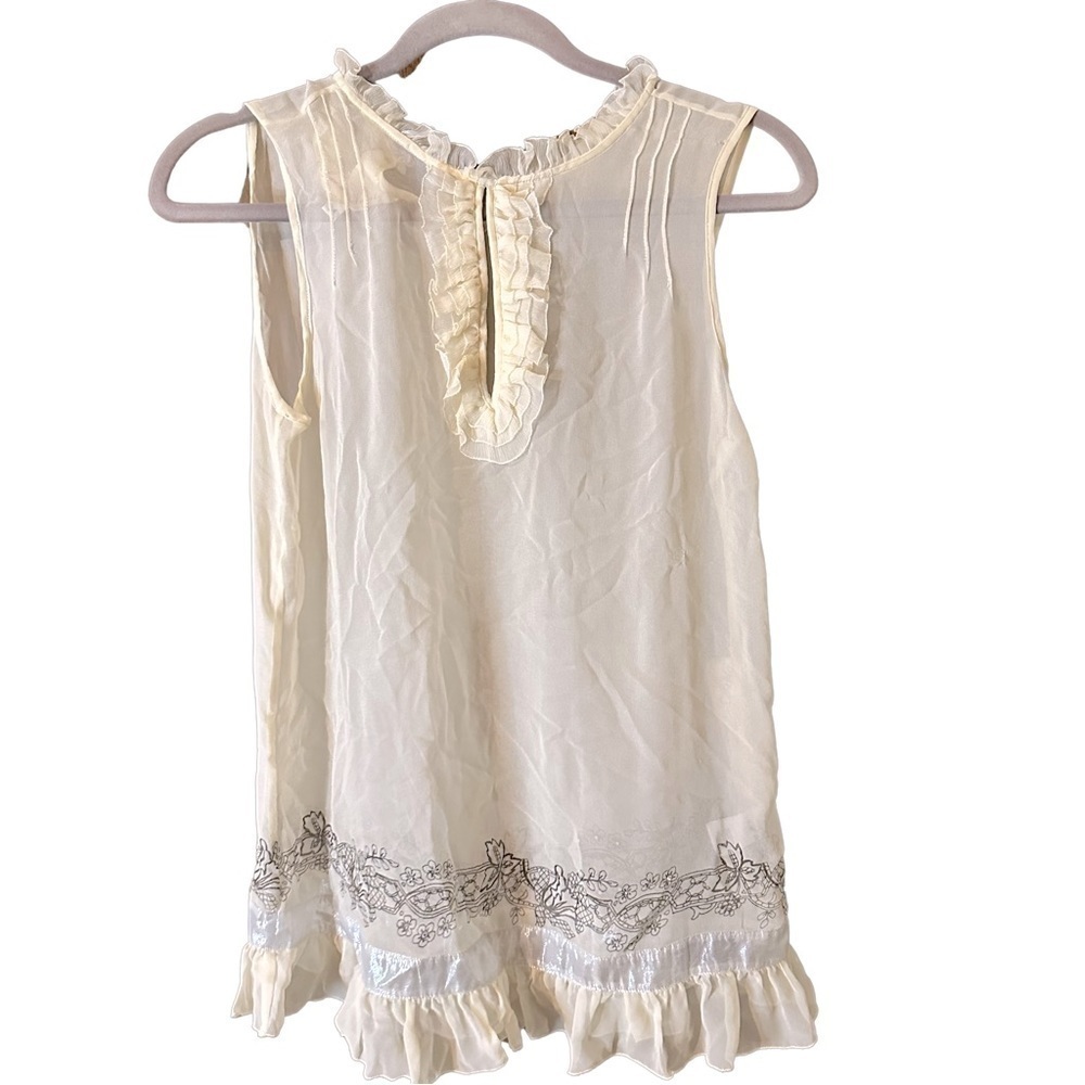 4 Love And Liberty Women’s Cream Ivory Silk Ruffle Tank Top Blouse Size M NWT